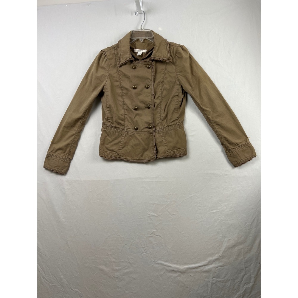 Ann Taylor Loft Jacket Womens 8 Brown Military Peplum Double Breasted Cotton